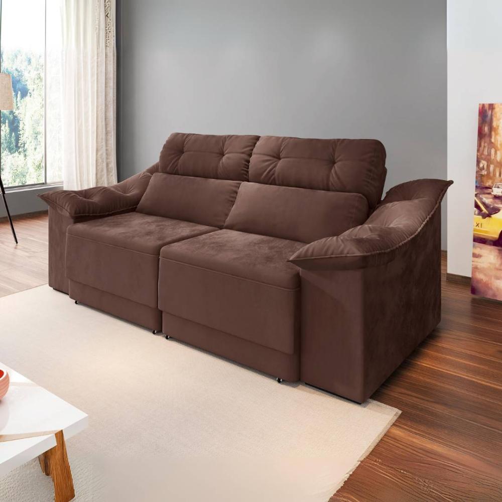 Sofá Reclinável Retrátil 2,10m Athenas- Suede Marrom