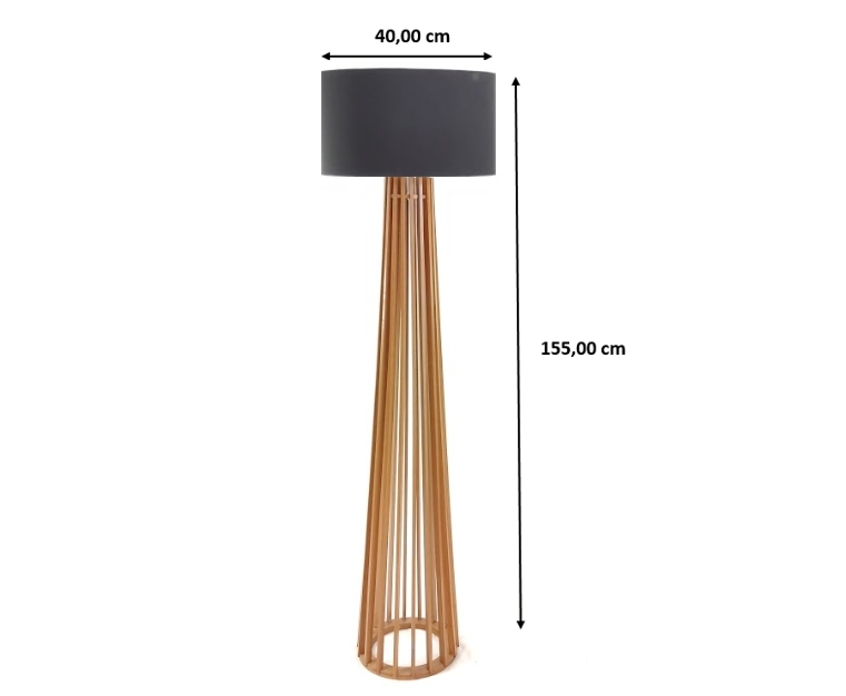 Luminária de Chão, Piso, Ripada Premium Cúpula Tecido Preto