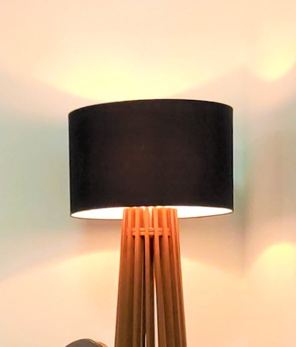 Luminária de Chão, Piso, Ripada Premium Cúpula Tecido Preto