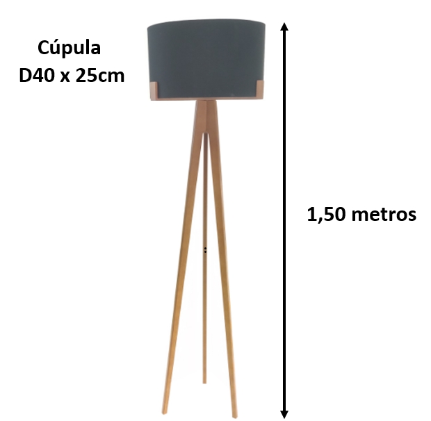 Luminária de Piso Desmontável Austria 2 com Cupula em Tecido Preto
