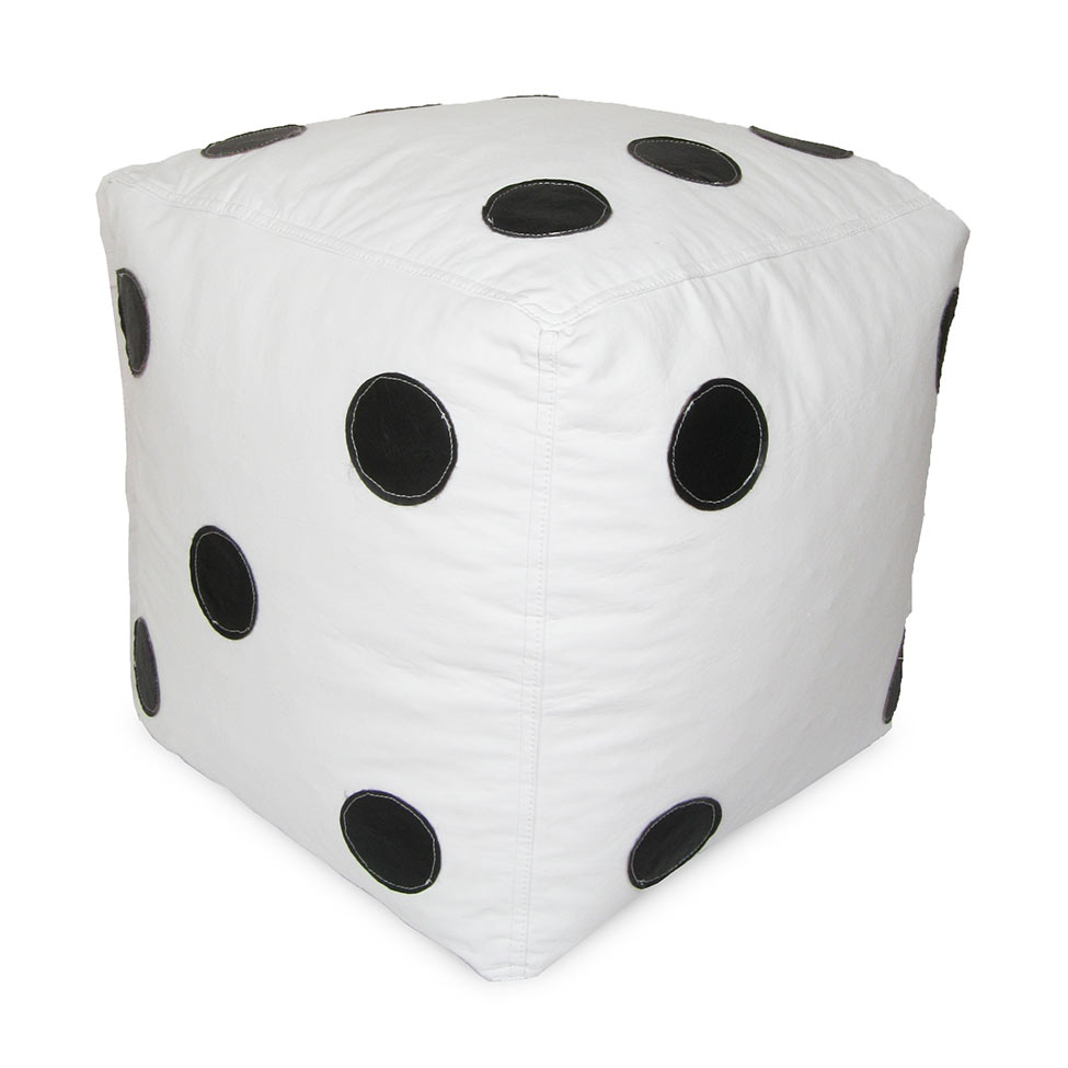 Puff Infantil Dado Grande em Branco com Bolas Pretas