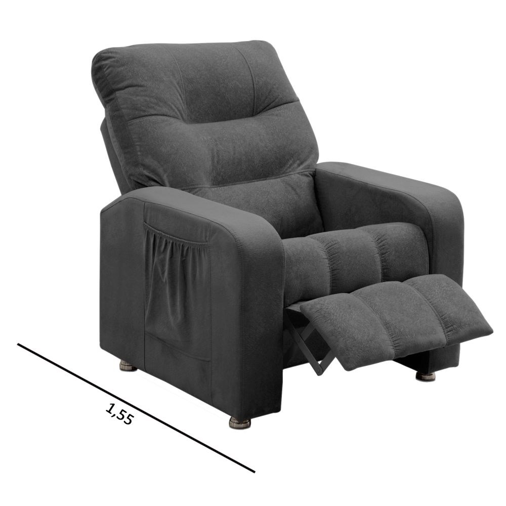Poltrona do Papai Reclinável Turim Suede Amassado Cinza - Speciale