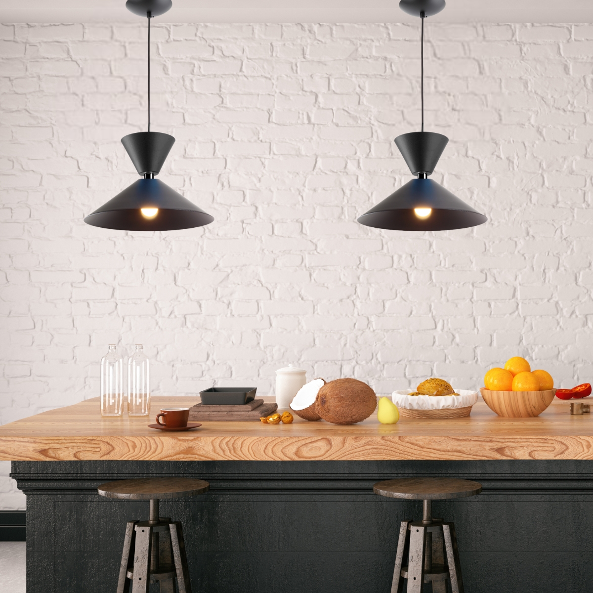 Lustre Pendente Cone Moderno Draft Mesa Balcão Gourmet Preto Spotline