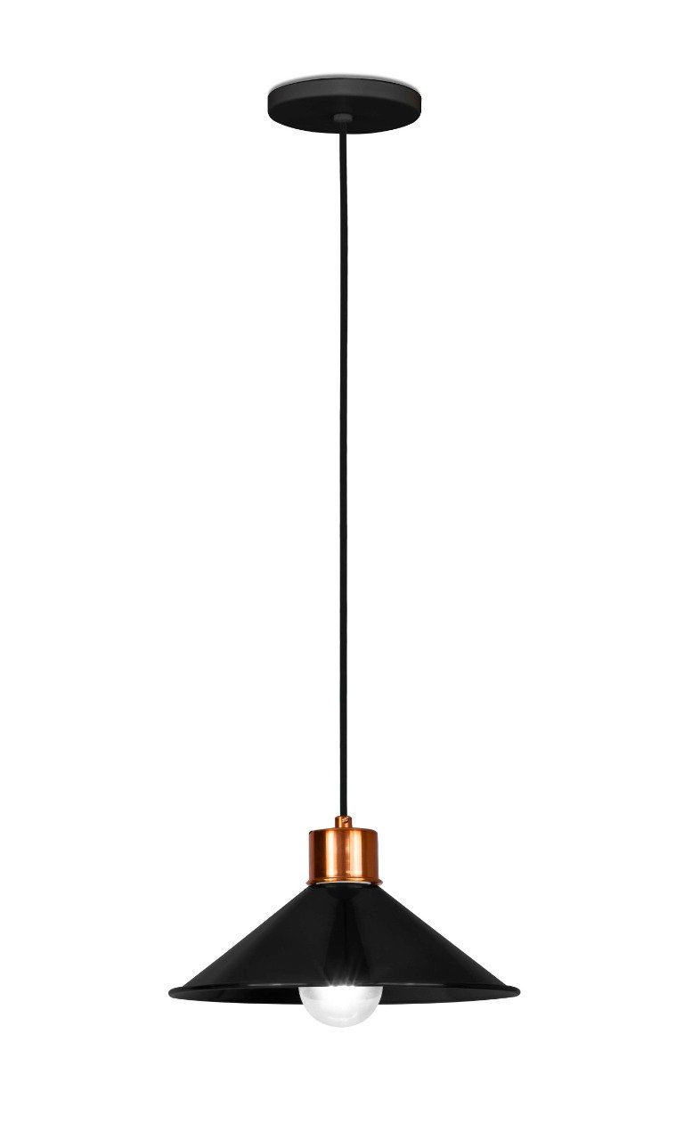 Lustre Pendente Queens Moderno Preto E Cobre Polido  Spotline