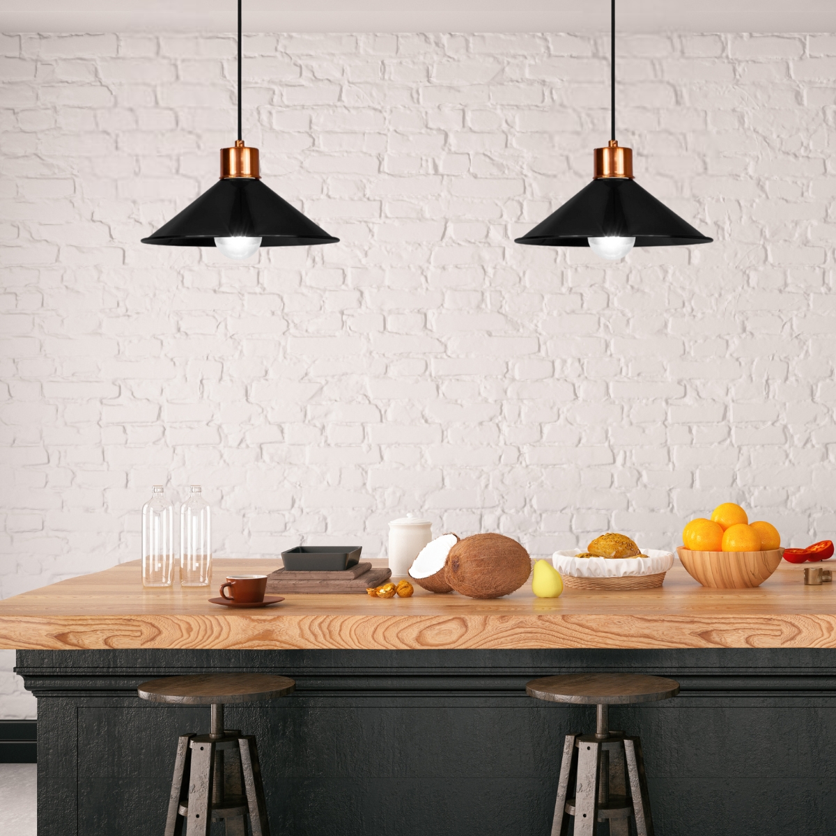 Lustre Pendente Queens Moderno Preto E Cobre Polido  Spotline
