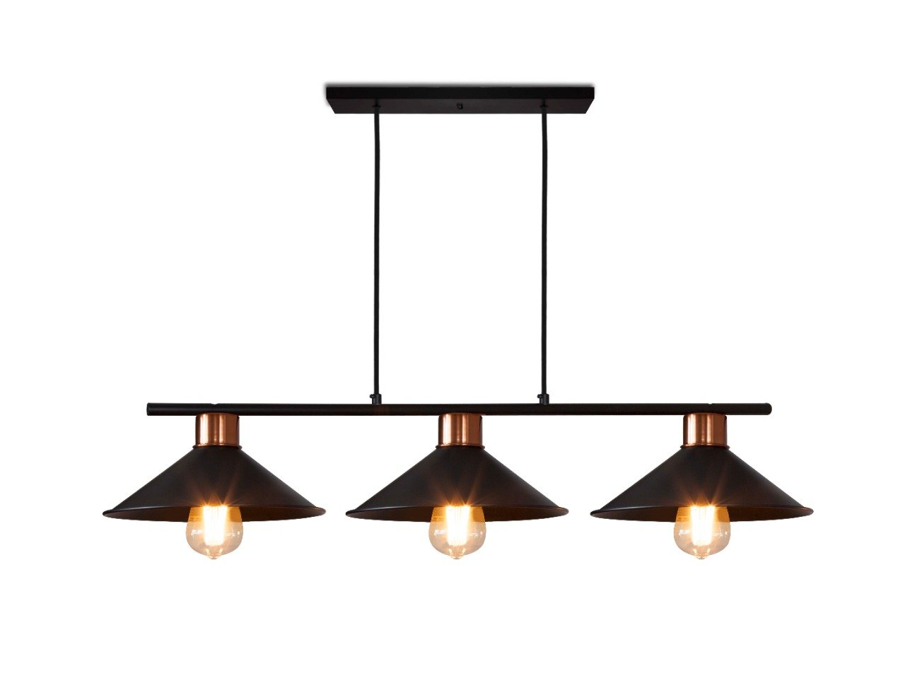 Lustre Pendente Queens Triplo  Moderno Preto E Cobre Polido Spotline