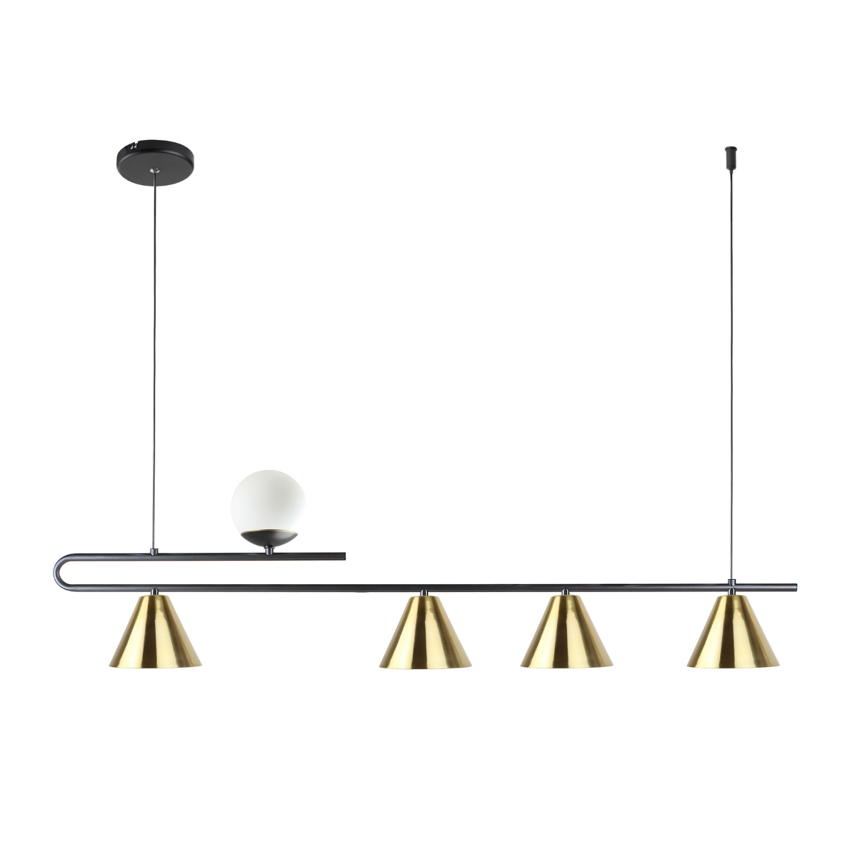 Pendente Moderno Filadélfia Preto e Dourado Lixado Globo Leitoso Spotline