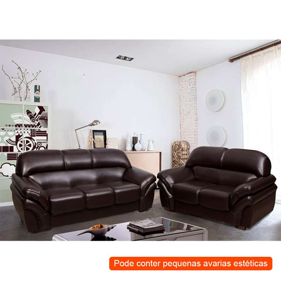 [OUTLET] Conjunto de Sofás 2 e 3 Lugares Lisboa Marrom