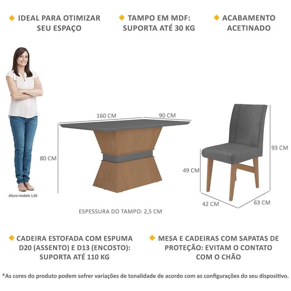 Conjunto Mesa de Jantar cm com cadeiras Oslo Multimóveis EX Madeirado Grafite