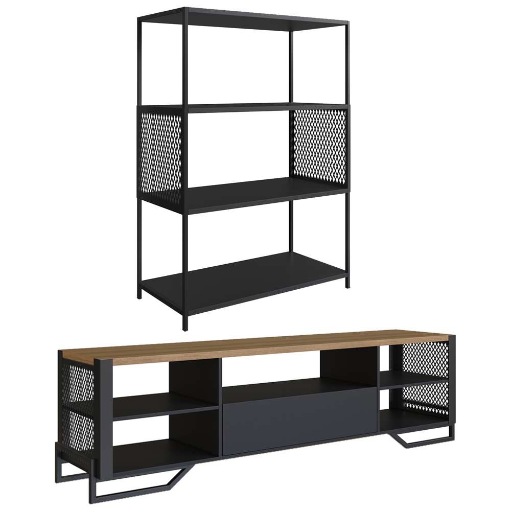 Ponto Rack Rack 180 Cm Gaveta Estante 77 Cm Industrial 17X24 Preto Mell PP