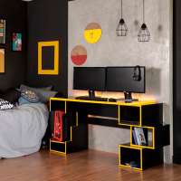 Mesa Gamer com LED Blocks Preta e Amarela