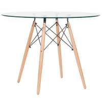 Mesa de jantar redonda Eames Eiffel - Wood - Tampo de vidro - 100 cm