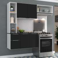 Cozinha Compacta com Armário e Balcão MP2001 Sofia Multimóveis Branca/Preta