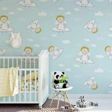 Papel De Parede Bebê Quarto Infantil Anjinhos Lavável N3936