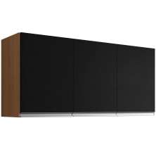 Armário Aéreo Cozinha Adriana 3 Portas 120 cm Amêndoa/Preto