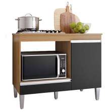 Balcão Para Cooktop Cátia 1 Porta com Tampo Amêndoa/Preto