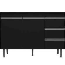 Balcão de Pia 100 cm Adriana 2 Portas 3 Gavetas Preto Fosco