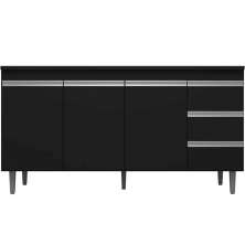 Balcão de Pia 150 cm Adriana 3 Portas 3 Gavetas Preto Fosco