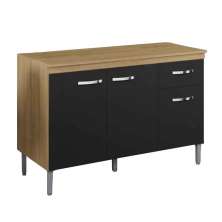 Balcão de Pia para Cozinha 120 cm Graziela 3 Portas 1 Gaveta Amêndoa/Preto