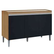 Balcão de Pia para Cozinha 120 cm Kadu 3 Portas  Amêndoa/Preto