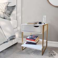Mesa de cabeceira Branco dourado Mordomo Quarto Apoio Cama 