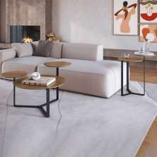 Kit Mesa Centro e Lateral Chanfrada Pes Metal Preto Hanover Artesano