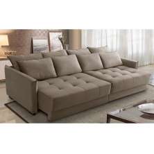 Sofá Cama Retrátil e Reclinável 2,50m com Molas Carol Veludo Cappuccino Adonai Estofados