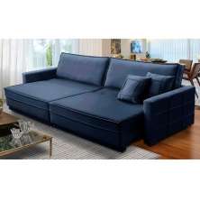 Sofá Cama Retrátil e Reclinável 2,50m com Molas Karen Veludo Azul Adonai Estofados