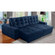 Sofá Retrátil e Reclinável 3 Lugares com Molas 2,10m Duda Suede Azul Adonai Estofados