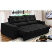 Sofá Retrátil e Reclinável 3 lugares 2,30m com Molas Mirela Suede Preto Adonai Estofados