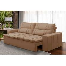 Sofá Retrátil e Reclinável 3 lugares com Molas 1,80m Ester Suede Cappuccino Adonai Estofados