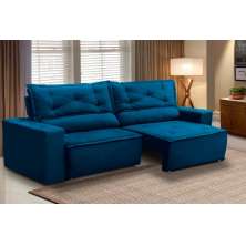 Sofá Retrátil e Reclinável 3 lugares com Molas 2,00m Livia Suede Azul Adonai Estofados