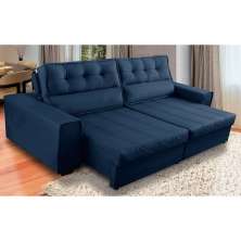 Sofá Retrátil e Reclinável 4 Lugares com Molas 2,70m Camila Suede Azul Adonai Estofados