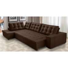 Sofá de Canto Retrátil e Reclinável com Molas 3,00x2,00 Esq Jacke Suede Marrom Adonai Estofados