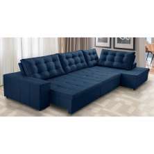 Sofá de Canto Retrátil e Reclinável com Molas 3,00x2,00 Jacke Suede Azul Adonai Estofados