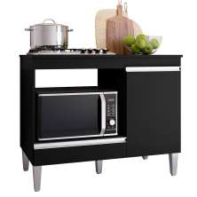 Balcão Cooktop Carla 105cm com 1 Porta Preto - AJL Móveis