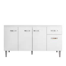 Balcão Gabinete Para Pia Sem Tampo 150cm 4 Portas e 1 Gaveta Flex Gabriela Branco/Preto - AJL Móveis