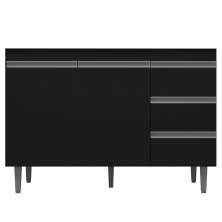 Balcão Gabinete de Pia sem Tampo 120cm 2 Portas 3 Gavetas Andréia Branco/Preto Total - AJL Móveis
