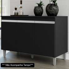 Balcão Gabinete de Pia sem Tampo 120cm 3 Portas Manu Preto - AJL Móveis