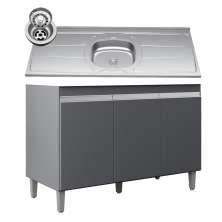 Balcão de Cozinha Com Pia Inox 120cm 3 Portas Manu Cinza - AJL Móveis