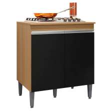 Balcão de Cozinha Para Cooktop Com Tampo Andréia Amêndoa/Preto - AJL Móveis