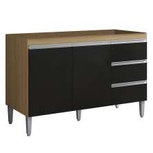 Balcão de Cozinha Para Pia 120cm 3 Gavetas Andréia Amêndoa/Preto - AJL Móveis