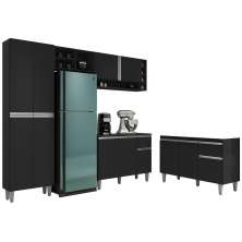 Cozinha Compacta Vanessa e Balcão Gabinete Sem Tampo Tatiane 120cm Preto - AJL Móveis
