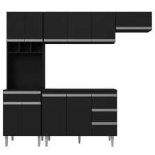 Cozinha Modulada 5 Peças com Tampo 241cm 10 Portas 4 Gavetas Andréia Preto - AJL Móveis