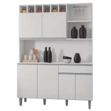 Kit Cozinha Compacta 130cm Com 6 Portas e 1 Gaveta Alice Branco - AJL Móveis