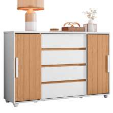 Cômoda Sapateira Grande 4 Gavetas 2 Portas Flex Evidência Branco/Freijó