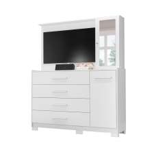 Cômoda com Painel para TV Ilhabela 2 Portas 4 Gavetas Branca