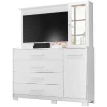 Cômoda com Painel para Tv 43" 4 Gavetas 2 Portas Ilha Bela Branco Fosco Liso