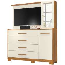 Cômoda com Painel para Tv 43" 4 Gavetas 2 Portas Ilha Bela Carvalho Grife/Off White