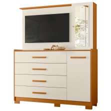 Cômoda com Painel para Tv 43" 4 Gavetas 2 Portas Ilha Bela Cinamomo/Off White